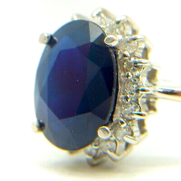 4.5ct Natural Blue Sapphire w White Diamond Halo Princess Diana Engagement Ring - Picture 4 of 17